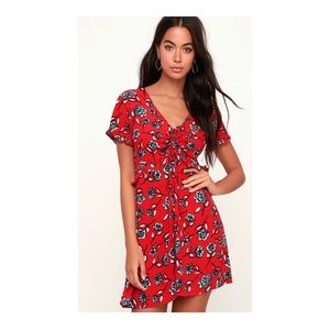 Terrance Red Floral Print Mini Dress | XS | NEW